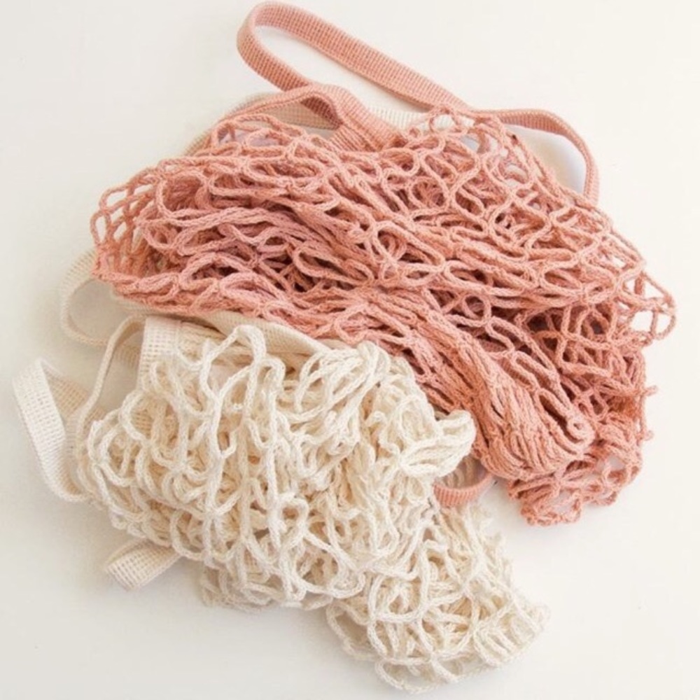 🍑 Parisienne Market Cotton Open Net Tote Bag Peach - Picture 4 of 6